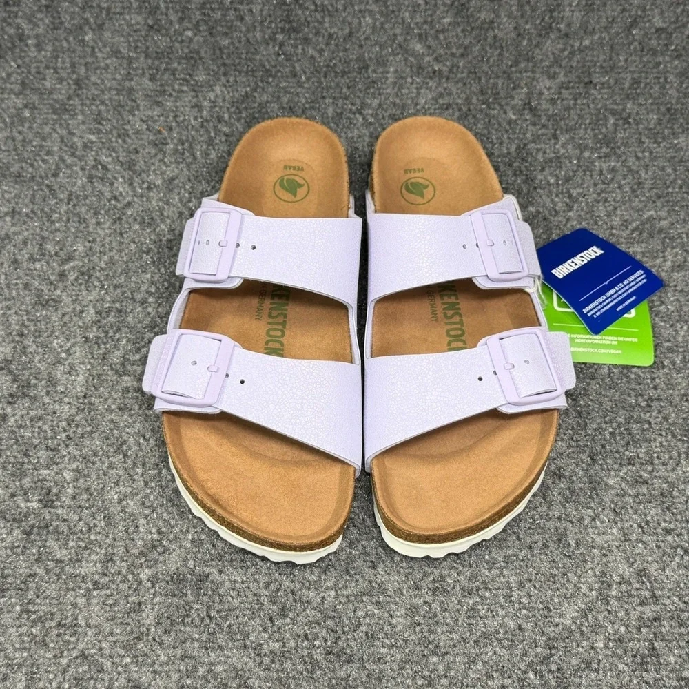 Birkenstock Arizona Sandal Womens 7 Lavender Fog Birkibuc Buckle Slide Flip Flop